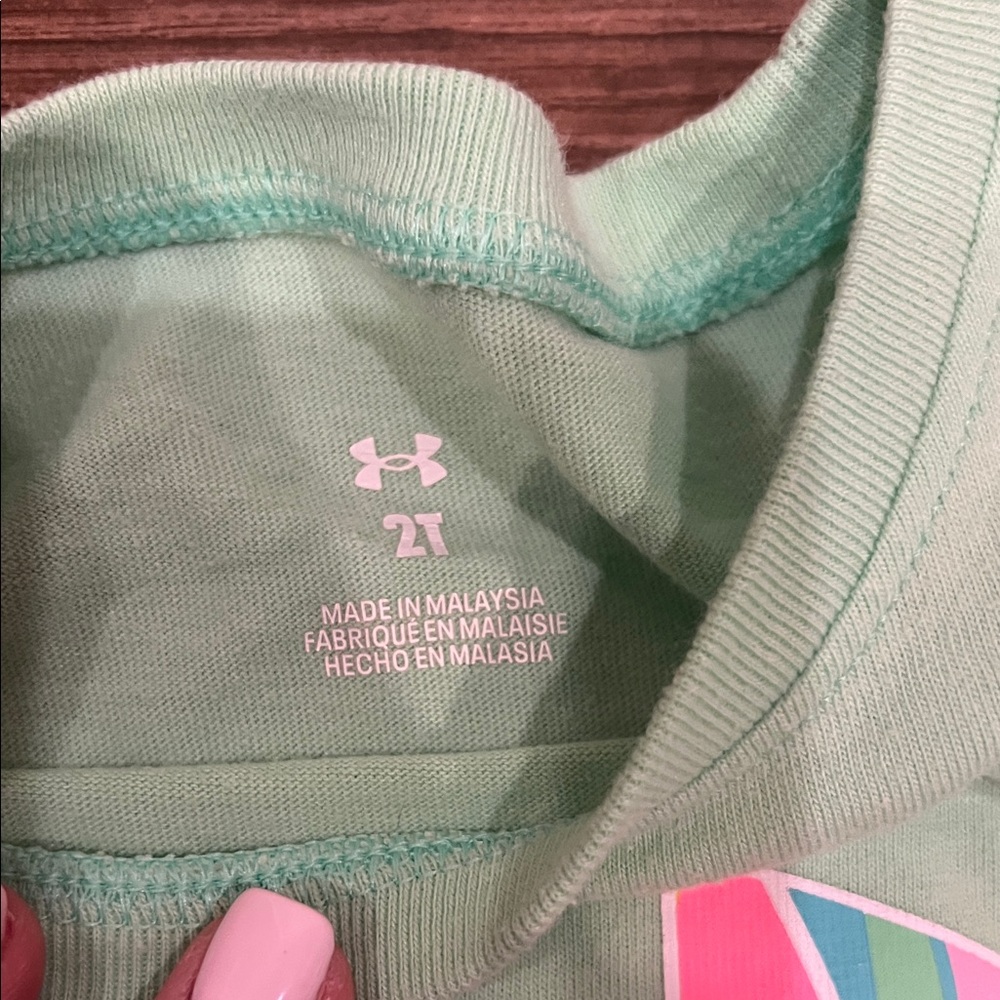 Under Armour Mint Green Tee and Multicolor Striped Shorts - Picture 2 of 7